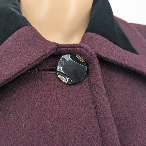 Vintage 1970s Jofeld Wool Coat Plum Swing Velvet Trim Winter Plus Size 1X - Picture 10 of 15